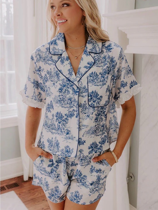Other - New Women's Blue Toile Short Pajama Set SZ MD